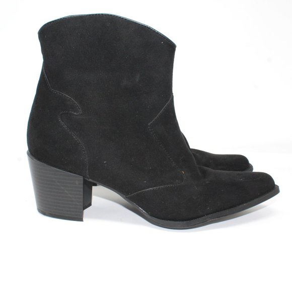 Ann Marino Women's Sz 10 Black Faux Suede Fabric Zip Western Style Ankle Boots - Picture 5 of 13